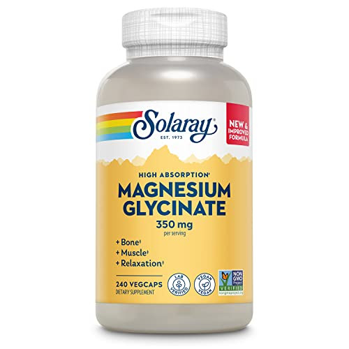 Solaray Magnesium Glycinate, New & Improved Fully Chelated Bisglycinate with BioPerine, High Absorption Formula, Stress, Bones, Muscle & Relaxation S
