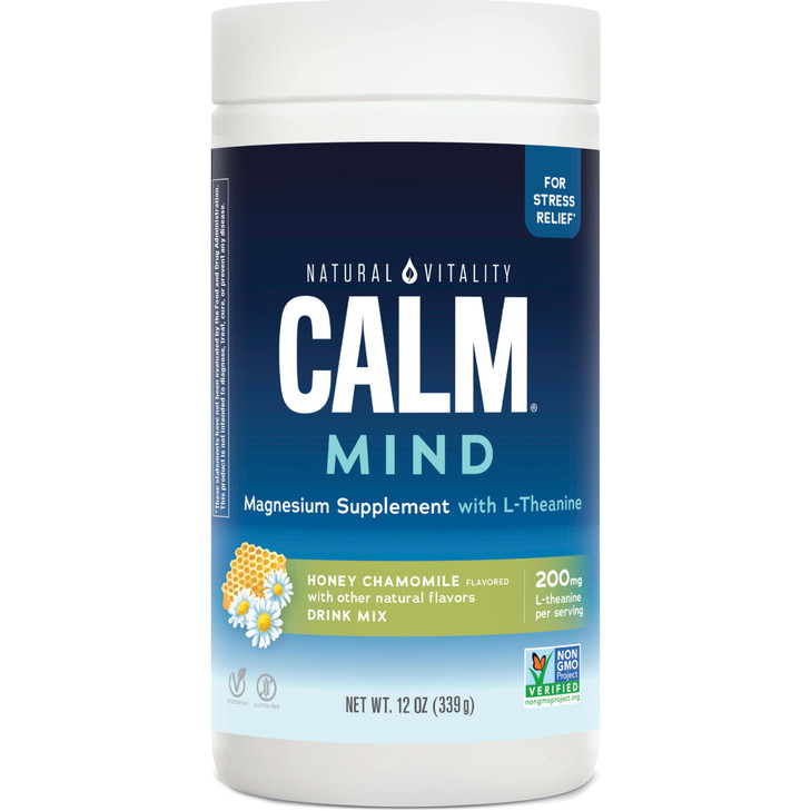 Natural Vitality Calm Mind, Magnesium Citrate + L-Theanine Powder, Supports a Healthy Response to Stress, Gluten Free & Vegetarian, Honey Chamomile,