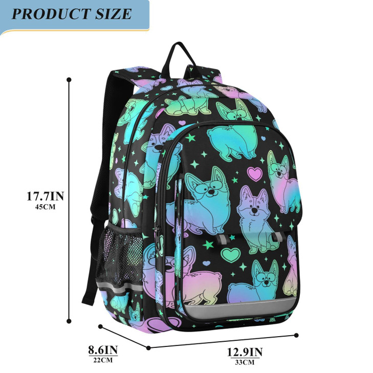 senya Cute Corgi Dog Puppy Rainbow Star Backpack for Women Men, Large Student School Bookbag 15.6 in Laptop Bag Purse Travel Casual Daypack