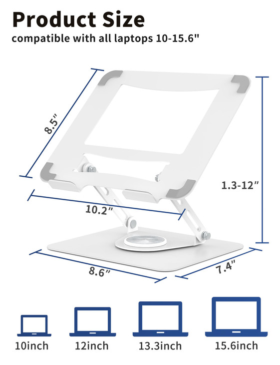 ALASHI Laptop Stand for Desk with 360° Rotating Base, Multi-Angle Adjustable Laptop Stands, Foldable Laptop Riser Compatible with 10 to 15.6 Inches P
