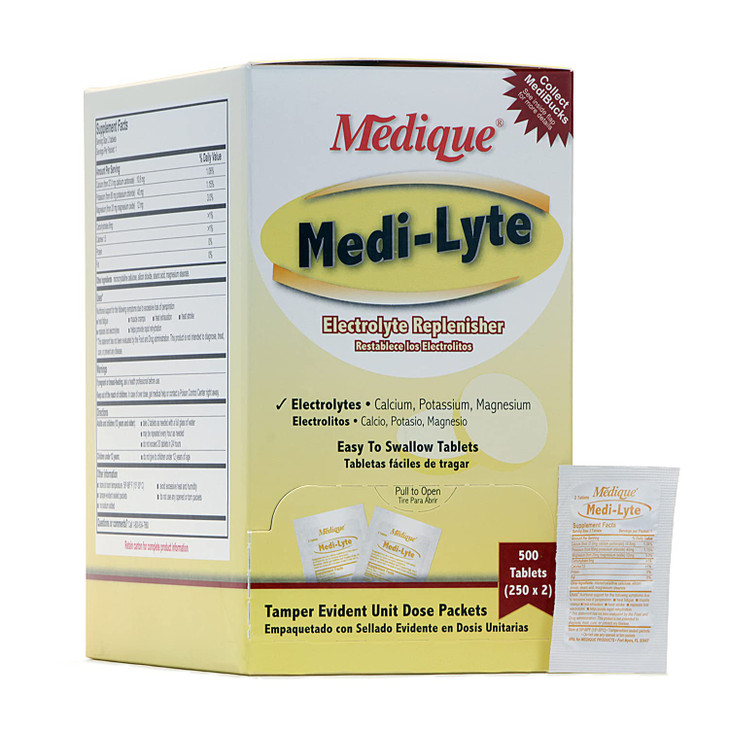 Medique Medi-Lyte Electrolyte Replenisher, Fast Relief from Heat, Stress, Fatigue, and Muscle Cramping, Easy to Swallow Tablets, 500 Tablets (250 x 2
