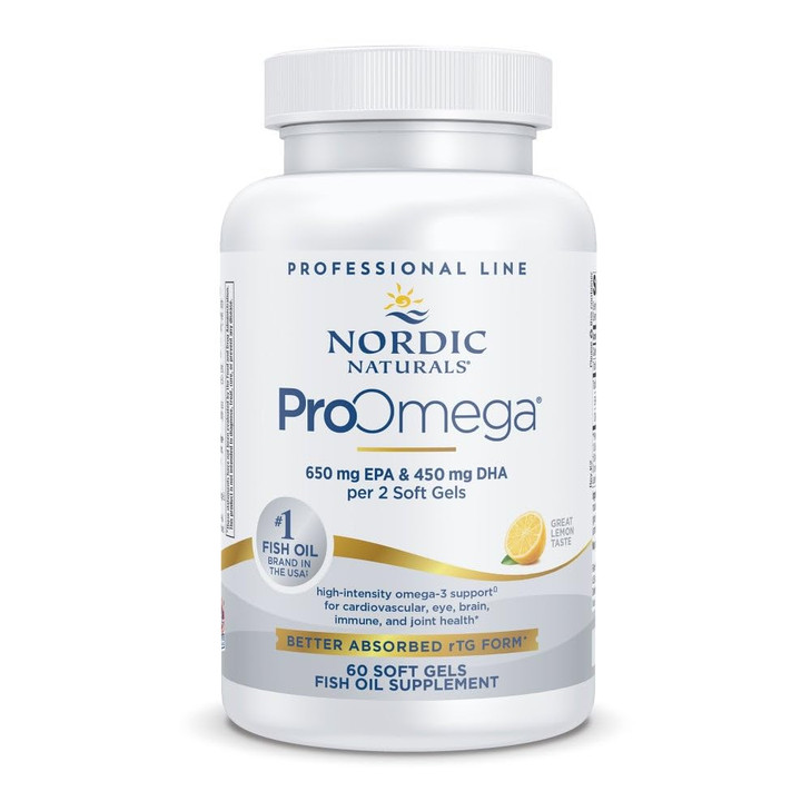 Nordic Naturals ProOmega, Lemon Flavor - 60 Soft Gels - 1280 mg Omega-3 - High Potency Fish Oil with EPA & DHA - Promotes Brain, Eye, Heart, & Immune