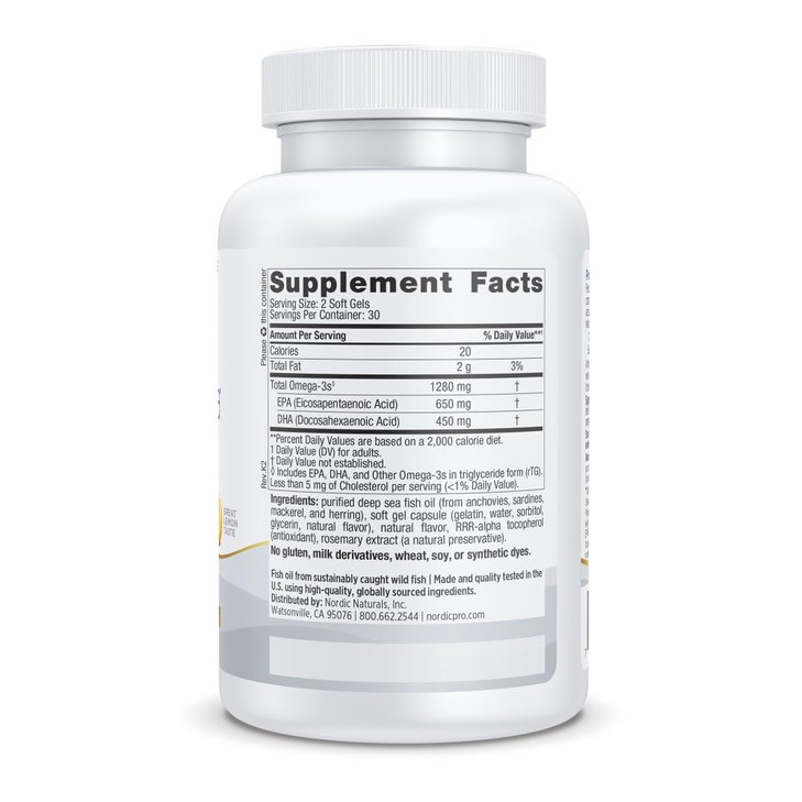 Nordic Naturals ProOmega, Lemon Flavor - 60 Soft Gels - 1280 mg Omega-3 - High Potency Fish Oil with EPA & DHA - Promotes Brain, Eye, Heart, & Immune