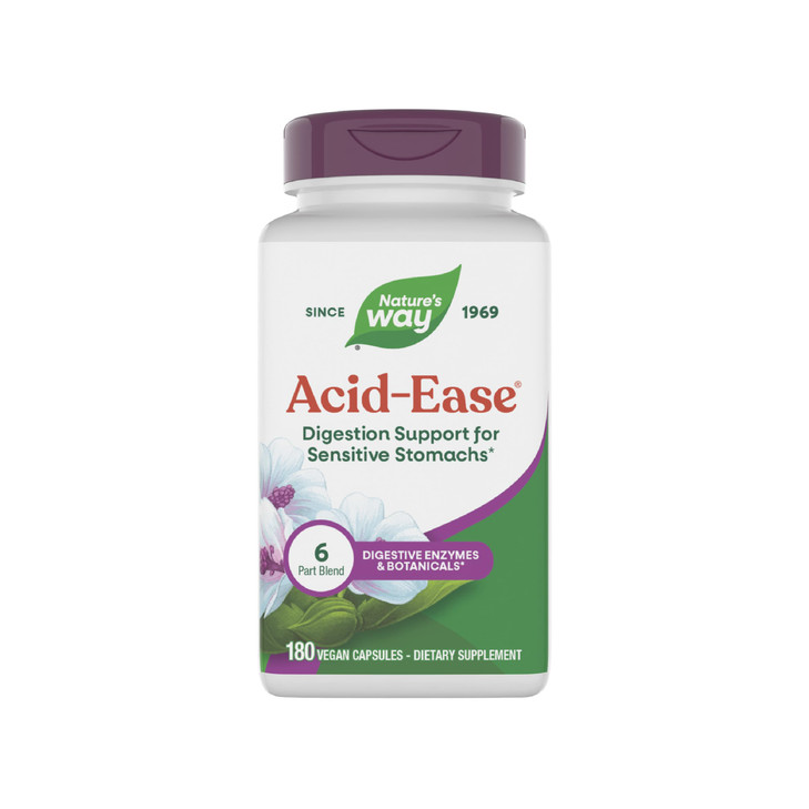 Nature's Way Acid Ease, Digestive Support Supplement for Sensitive Stomachs*, Marshmallow Root Extract, Slippery Elm Bark, Digestive Enzymes, 180 Veg