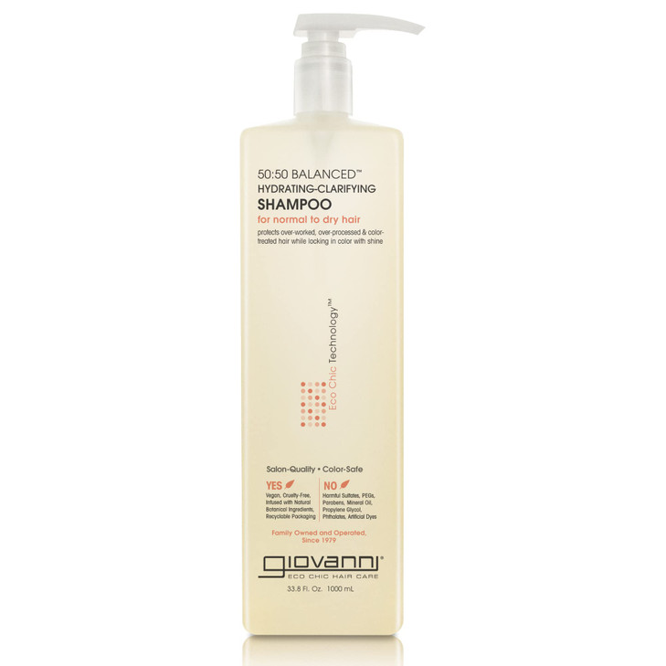 GIOVANNI 50:50 Balanced Hydrating Clarifying Shampoo, 33.8 oz. Leaves Hair pH Balanced & Clean, Ideal for Over-Processed, Stressed Hair, Can Use Dail