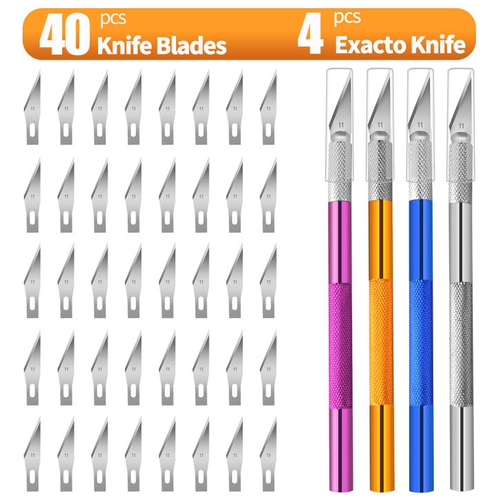 Viemior 4PCS Exacto Knife, Hobby Knife Craft Knifes with 40PCS Spare Exacto Knife Blades(#11), Profession Exacto Knives Precision Knife for Crafting,