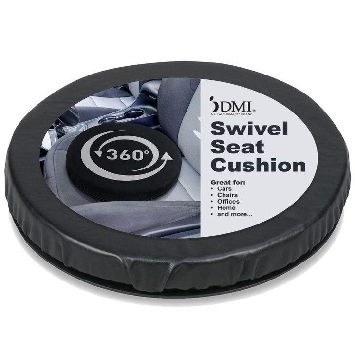 HealthSmart 360 Degree Swivel Seat Cushion, Chair Assist for Elderly, Swivel Seat Cushion for Car, Twisting Disc, Black Leather, 15 Inches in Diamete