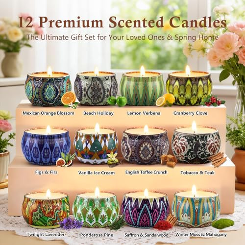 Scented Candles Gift Set,12 Pack Candles for Home Scented, 300 Hour Long-Lasting Soy Wax Aromatherapy Candle Set, Spring Home Refresh & Housewarming