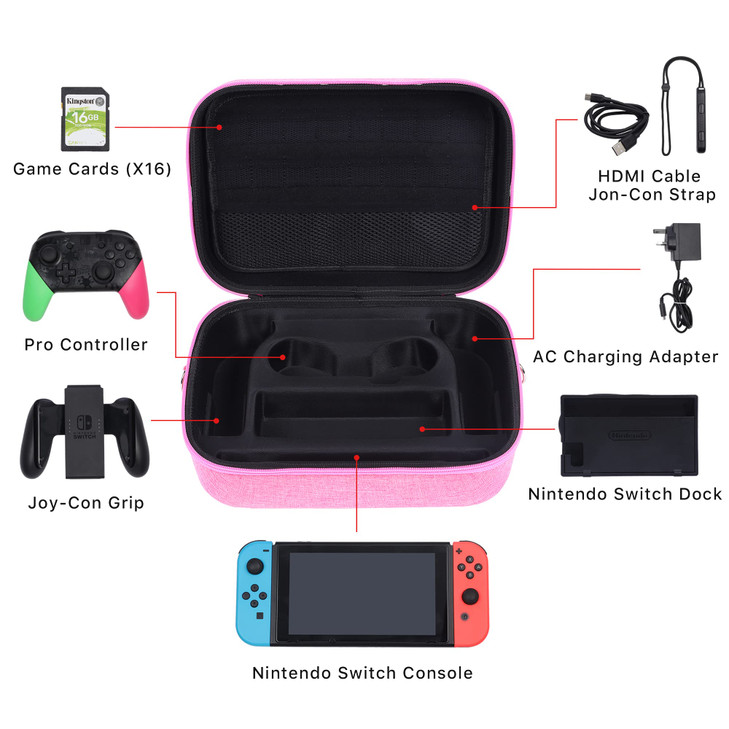 Glamgen Carrying Storage Case for Nintendo Switch,Large Storage Nintendo Switch Cases,Portable Travel All Hard Protective Bag with 16 Game Cards for