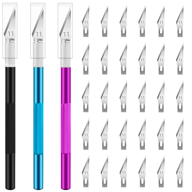 JETMORE Exacto Knife, 3 Exacto Knives with 30 Exacto Blades #11, Craft Knife, Hobby Knife, Precision Knife, Exacto Knife Set for Crafts, Arts, Modeli