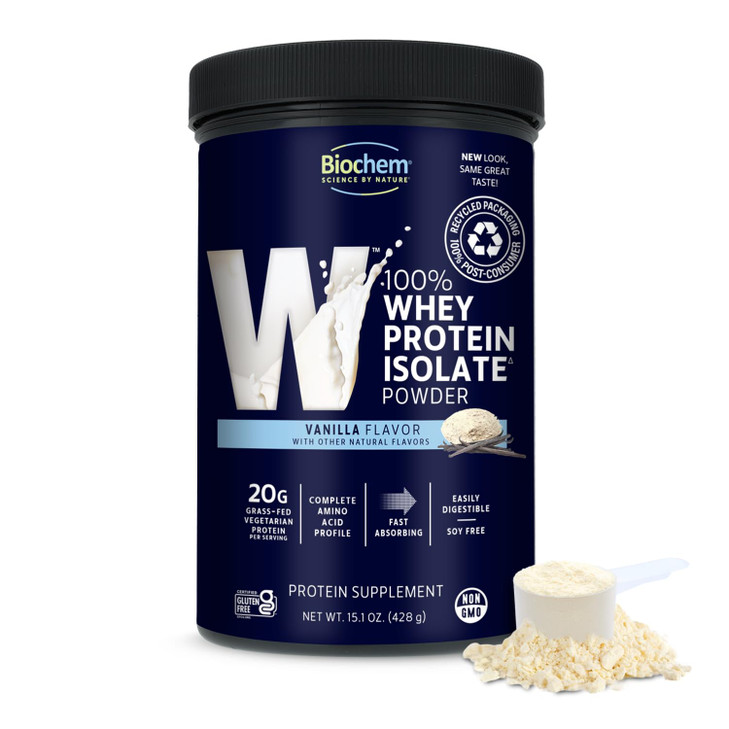 Biochem 100% Whey Isolate Protein - Vanilla Flavor - 15.1 Ounce - Supports Immune Health - Easily Digestible - Refreshing Taste - 20g Vegetarian Prot