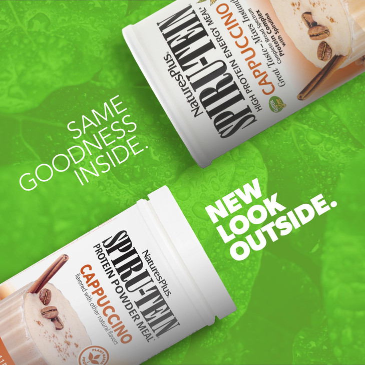 NaturesPlus SPIRU-TEIN Shake - Cappuccino Flavor - 1.1 lbs, Spirulina Protein Powder - Plant Based Meal Replacement, Vitamins & Minerals For Energy -