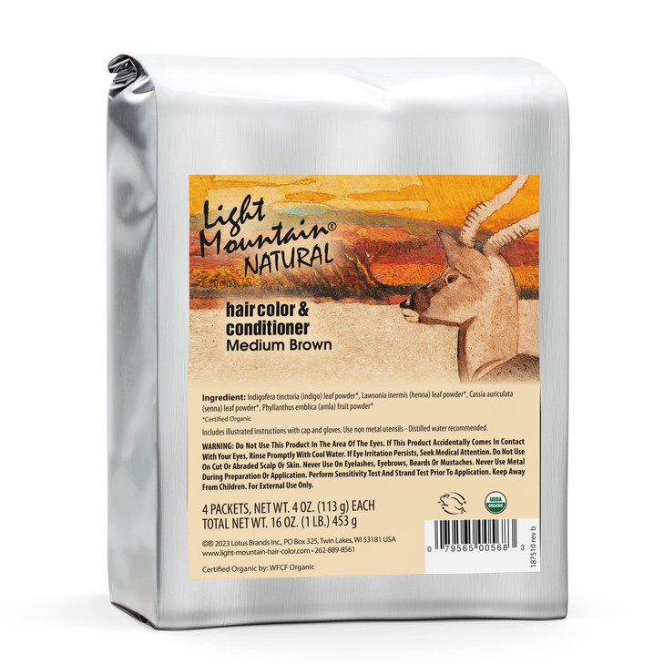 Light Mountain Henna Hair Color & Conditioner - Medium Brown Hair Dye for Men/Women, Organic Henna Leaf Powder and Botanicals, Chemical-Free Semi-Per