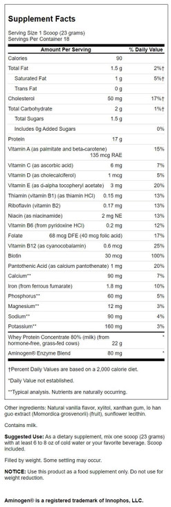Swanson Grass Fed Cold Pressed Certified rBGH Free Hormone Free Vanilla Whey Protein Powder with Aminogen Enzyme Sports Nutrition Muscle Workout Supp