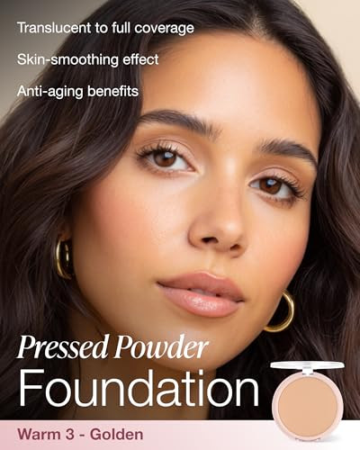 Mineral Fusion Pressed Powder Foundation - Matte Finish Face Powder for Med/Tan Skin with Yellow Undertones - Age Defying Natural Makeup - Talc Free,