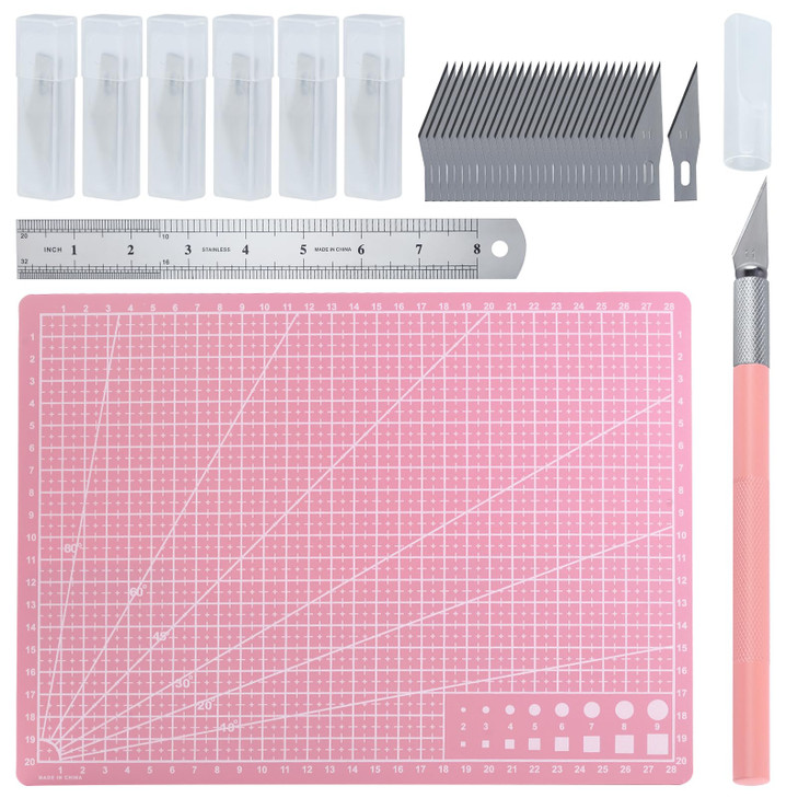 GOLD DEER Exacto Knife for Crafting Precision Carving Hobby Knife Kit with A4 Cutting Craft Mat 20 CM Steel Ruler 30 PCS #11 Hobby Blades for DIY, Ar