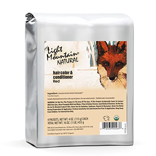 Light Mountain Henna Hair Color & Conditioner  Red Hair Dye, Organic Henna Leaf Powder and Botanicals, Chemical-Free, Semi-Permanent Hair Color + 4