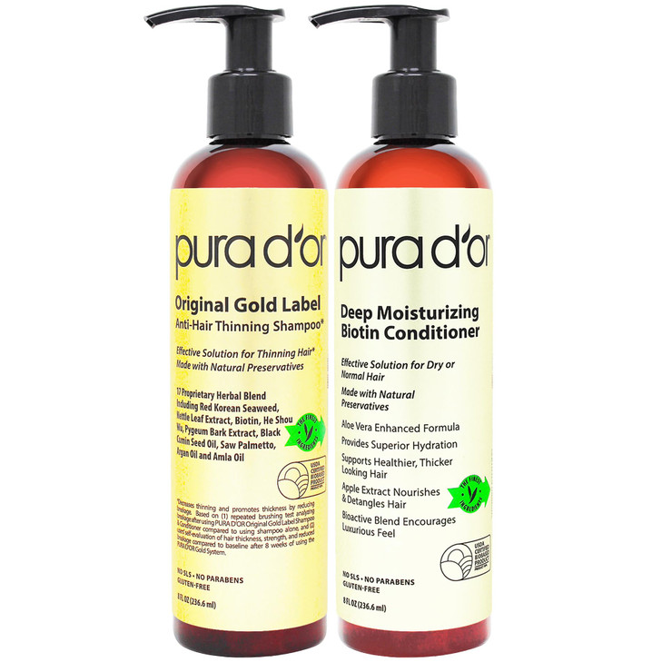 PURA D'OR Anti-Thinning Biotin Shampoo and Conditioner Natural Earthy Scent, CLINICALLY TESTED Effective Results, Herbal Blend Thickening Products Fo