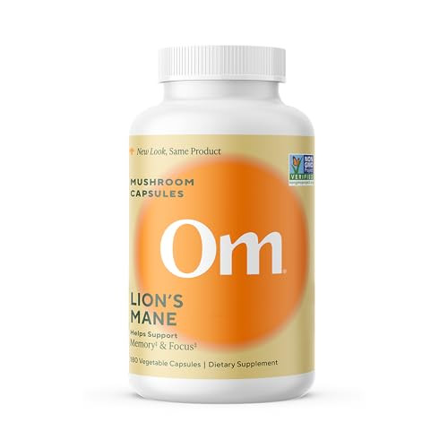 Om Lions Mane Mushroom Capsules - Organic Mushroom Supplement and Nootropic - Brain Supplements for Memory and Focus, 180 Count (60 Servings)?