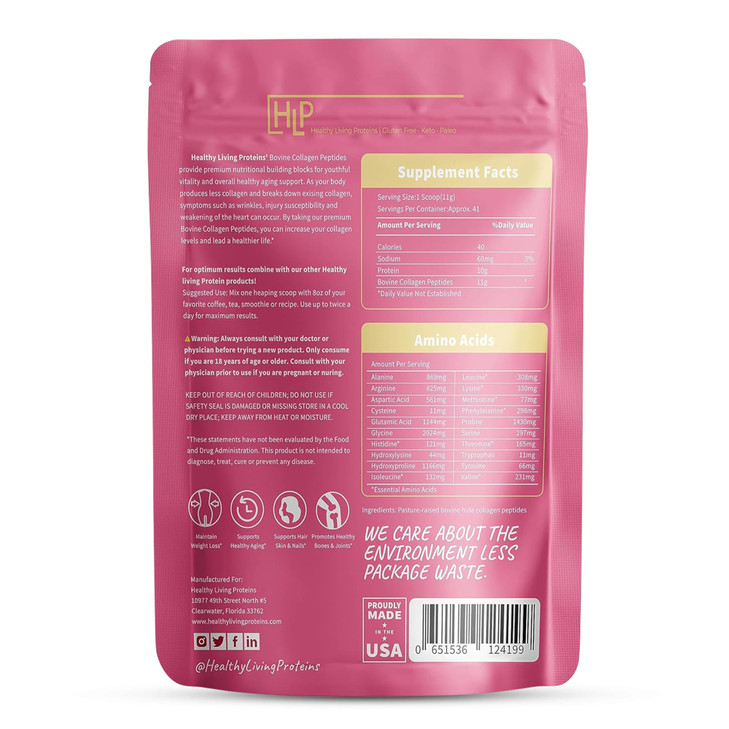 Healthy Living Proteins - Hydrolyzed Bovine - Protein Collagen Type 1 & 3 Unflavored -Collagen Powder - Grass Fed, Pastured Rasied - Bovine Peptides