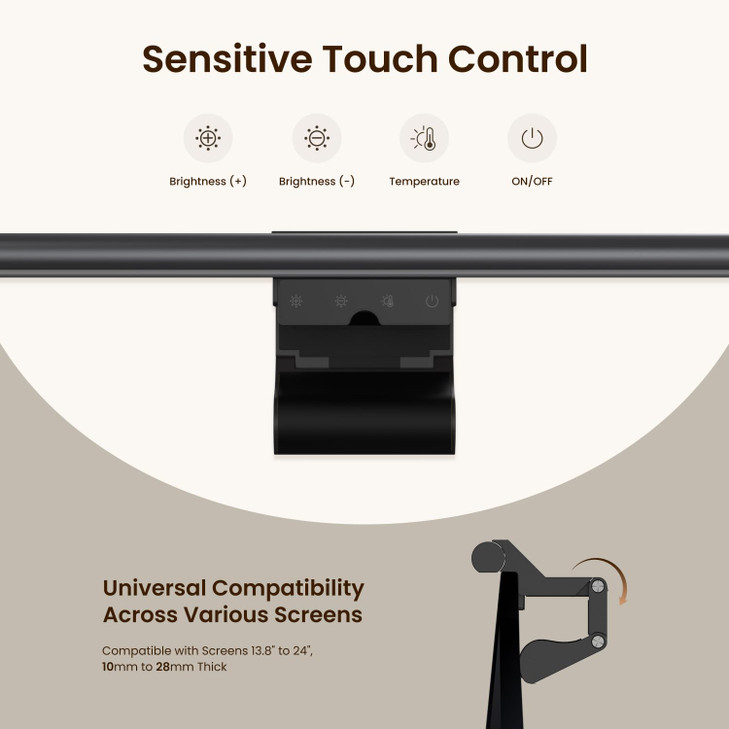 YEELIGHT Monitor Light Bar, Computer Monitor Lamp, 250LM No Glare Eye-Care LED Screen Bar, Touch Control USB Reading Desk Lamp for Home Office Work,