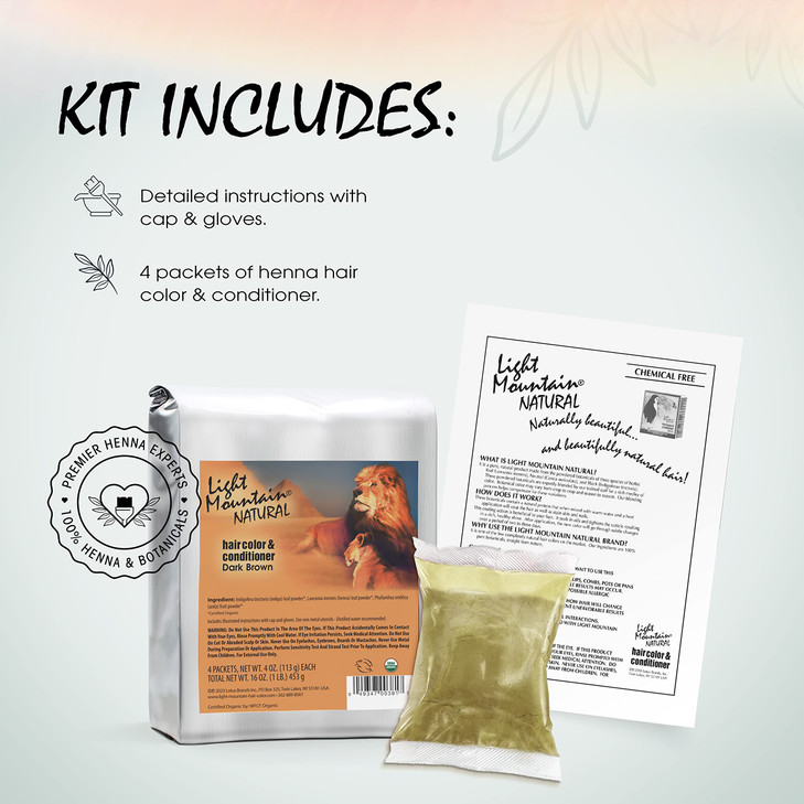 Light Mountain Henna Hair Color & Conditioner, Bulk 1 Pound  Dark Brown Hair Dye, Organic Henna Leaf Powder and Botanicals, Chemical-Free, Semi-Perm