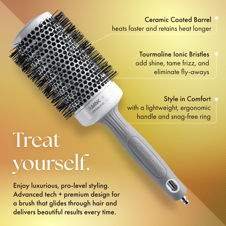 Olivia Garden Ceramic + Ion Round Thermal Hair Brush - Not Electrical - Professional Blowout Brush for Normal to Thick Hair - 2 1/8" Diameter Barrel