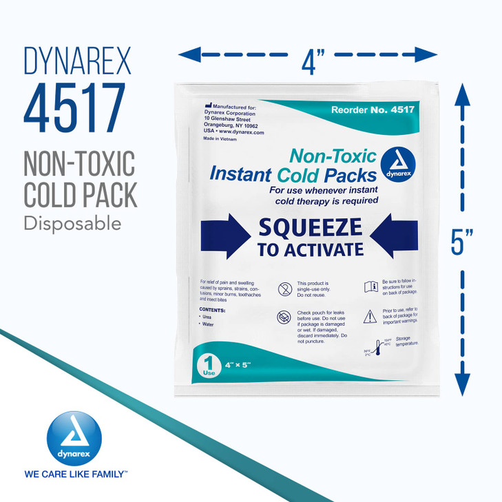 Dynarex Instant Cold Packs - Disposable Ice Packs for Injuries, Muscle & Joint Pain, Cramps, Headache - Quick Cold Compress Packs for Sprain & Bruise