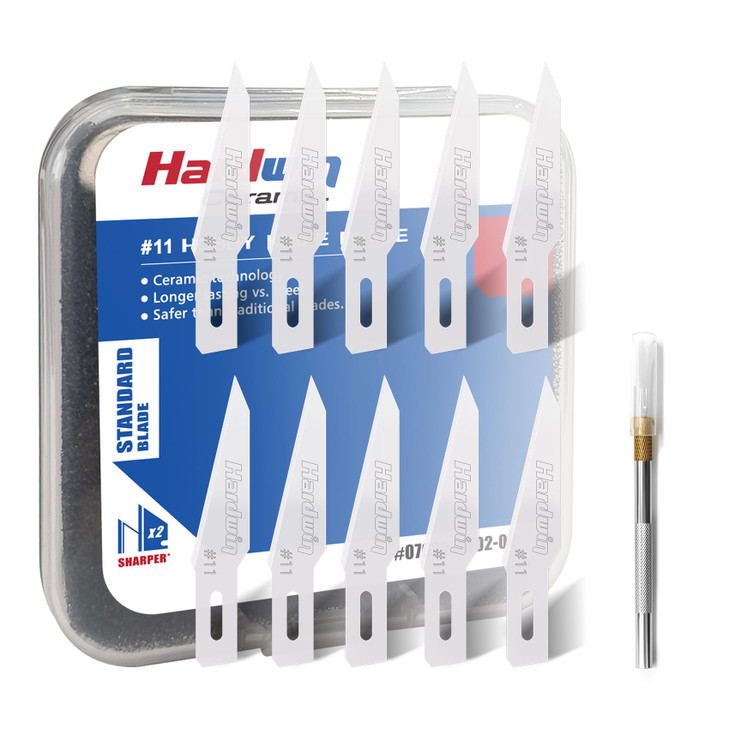 Hardwin 10-Pack Ceramic Craft Blades #11 - Ultra Sharp Rustproof Knife Blades Compatible with X-Acto - For DIY/Leather/Foam Board/Thin Plastic/Paper