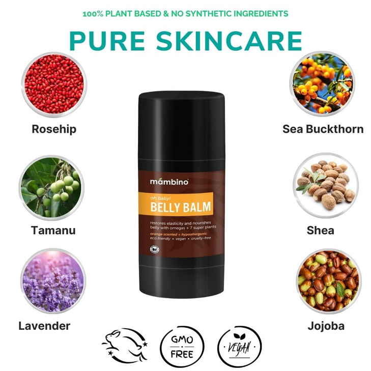 Mambino Organics Maternity Gift Set - Moisture Me Body Oil & Oh Baby! Belly Balm - Anti-Stretch Duo Kit with Free Bag