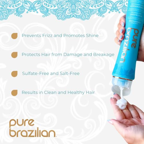 Pure Brazilian Anti-Frizz Daily Conditioner with Keratin & Acai, Smoothing & Strengthening for Shinier, Frizz-Free Hair, 13.5 Oz