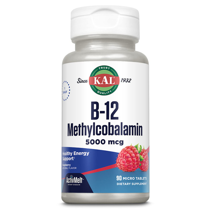 KAL Vitamin B12 Methylcobalamin 5000mcg, Healthy Energy, Metabolism, Nerve & Red Blood Cell Support,* Fast Dissolve ActivMelts, Optimal Absorption, N