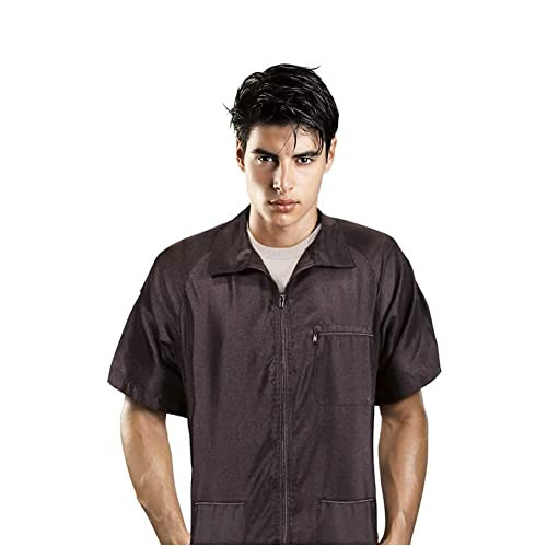 Cricket Route 66 Barber Jacket with Pockets Hair Stylist Barber Shirt Zippered Salon Professional, Black, Extra Large, XL