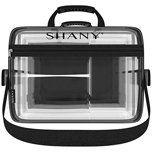 SHANY Travel Makeup Artist Bag with Removable Compartments  Clear Tote bag with Detachable Pockets  Makeup Organizer - Clear/Black