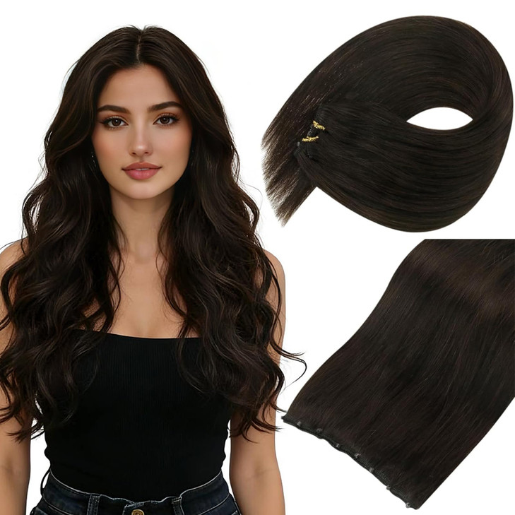 Sunny Hair Beaded Weft Human Hair Extensions Brown Micro Weft Hair Extensions Real Human Hair Dark Brown Micro Bead Weft Hair Extensions for Women Re