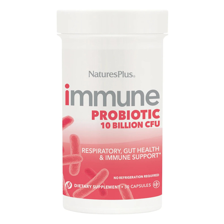 NaturesPlus Immune Probiotic - 30 Capsules - 10 Billion CFU - Respiratory & Gut Health, Immune Support - With Prebiotic Fiber - Non-GMO, Vegan, Glute