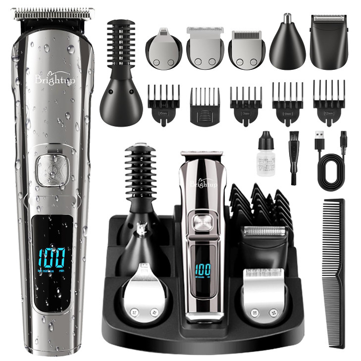 Brightup Beard Trimmer for Men - Electric Razor & Shaver, Cordless Hair Clippers Trimmers Set, IPX7 Waterproof Mens Grooming Kit for Shaving Face, Mu