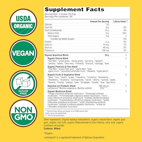 Country Farms Super Greens Apple Banana Powder Smoothie, Organic Super Foods, USDA Organic Drink Mix, Fruits, Vegetables, Mushrooms, Superfood Nutrit