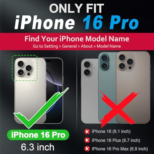 SHIELDON Case for iPhone 16 Pro 6.3", Genuine Leather Slim Folio Wallet Magnetic RFID Blocking Card Slot Wireless Charging Shock-Absorbent Cover Comp