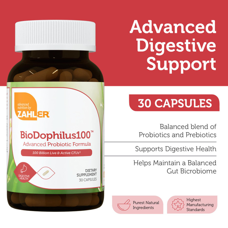 Zahler BioDophilus100-100 Billion Probiotic - 100 Billion CFU 11-Strain Gut Health Probiotic Supplement - Prebiotics/Probiotics for Digestive Health,