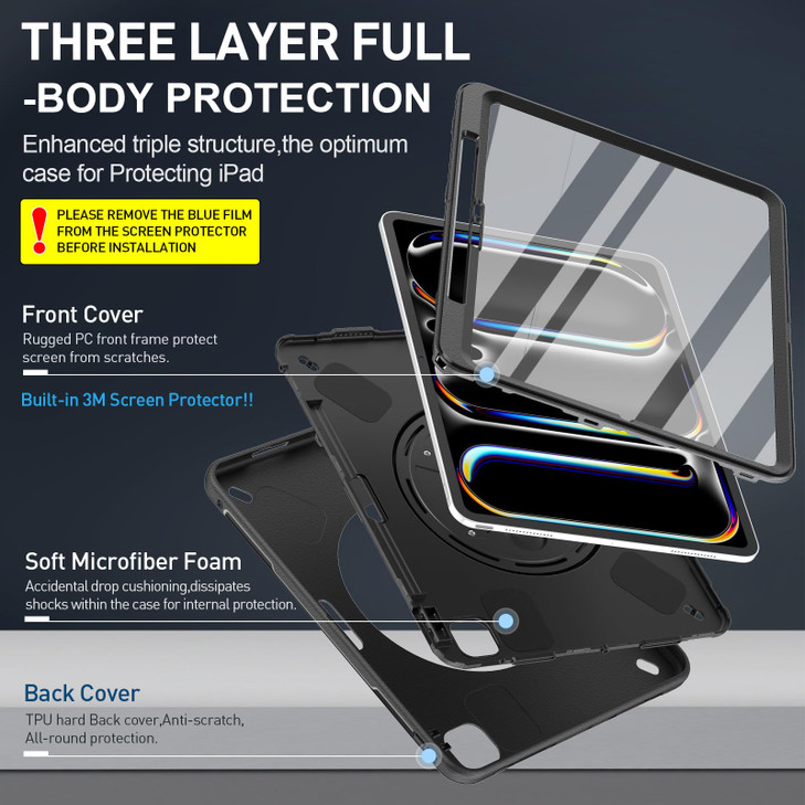 SUPFIVES Case for iPad Pro 13 Inch 2024 (7th Gen), Upgraded Military Shockproof TPU Protective Cover with Screen Protector/Shoulder Strap/Pencil Hold
