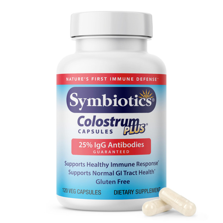 Symbiotics Colostrum Vegetable Capsules, 120 Count - Immune & Gut Support with Lactoferrin and Naturally Occurring IgG - Gluten Free, rBST-Free - 120