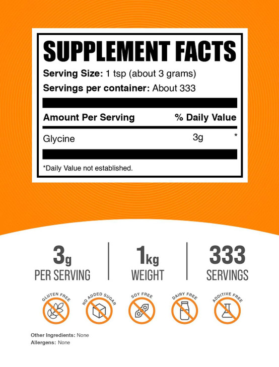 BulkSupplements.com Glycine Powder - Glycine Supplements, Amino Acid Supplement - Unflavored & Gluten Free, 3g per Serving, 1kg (2.2 lbs) (Pack of 1)