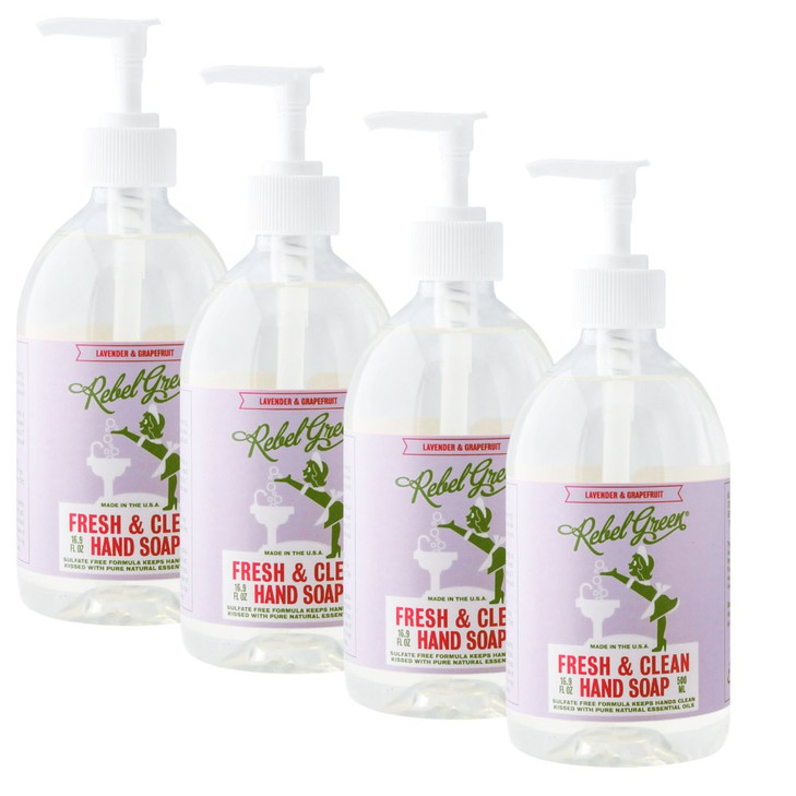 Rebel Green Lavender & Grapefruit Scent Liquid Hand Soap, Sulfate Free, 16.9 Ounces (Pack of 4)