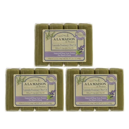 A LA MAISON Lavender Rosemary Olive Oil Bar Soap - Triple French Milled Natural Moisturizing Hand Soap Bar (12 Bars of Soap, 3.5 oz)