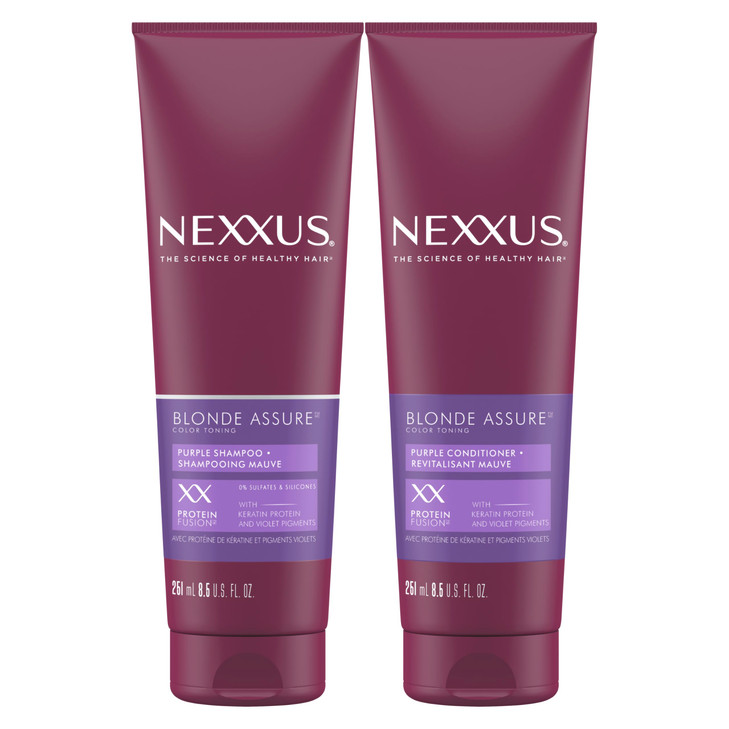 Nexxus Blonde Assure Purple Shampoo & Conditioner Color Assure 2 Pack Blonde, Bleached & Silver Hair Color Shampoo & Conditioner with Keratin Protein