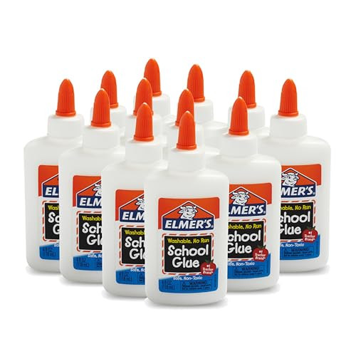 Elmer's Liquid School Glue, Slime & Craft, Safe and Non-Toxic, Washable, White, 4 Ounces Each, 12 Count - Ideal for Classroom, Home, Office, Teacher
