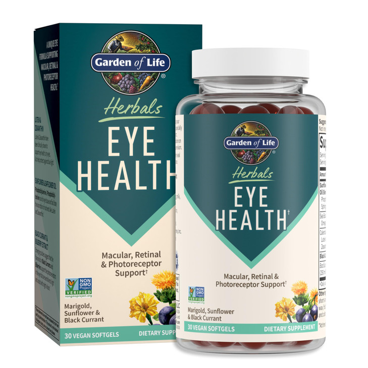 Garden of Life Herbals Eye Health Supplement with Sunflower & Safflower Oil, Lutein, Zeaxanthin & Black Currant for Dry Eyes & Healthy Vision Support