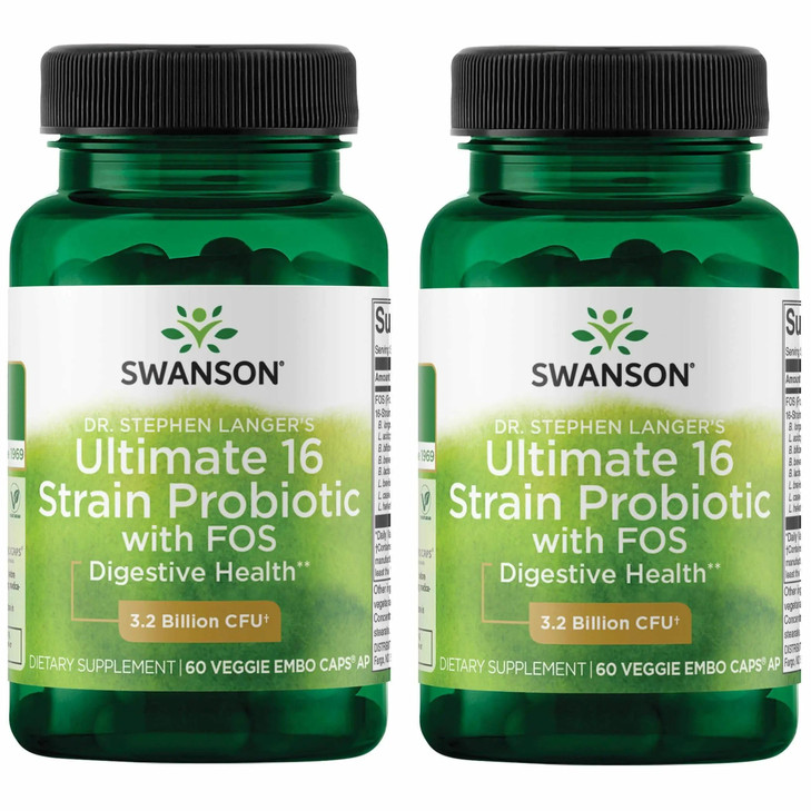 Swanson Dr. Stephen Langer's Formula - Natural Probiotic w/Prebiotic FOS - 16-Strain Supplement Promoting Digestive Support w/ 3.2 Billion CFU per Ca