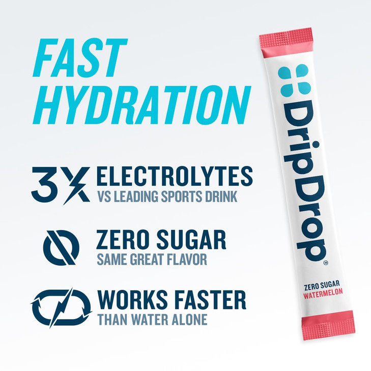 DripDrop Sugar Free Hydration Packets - Zero Classic Variety Pack - Single Serve Electrolytes Powder Drink Mix - Lemon Lime, Watermelon, Peach, Passi
